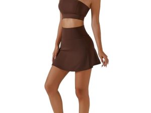 Women Short Skirts Set Shoulder Bra Sport Shorts Gym Wear Workout Trainning Female Tennis Skirt Yoga Sportswear