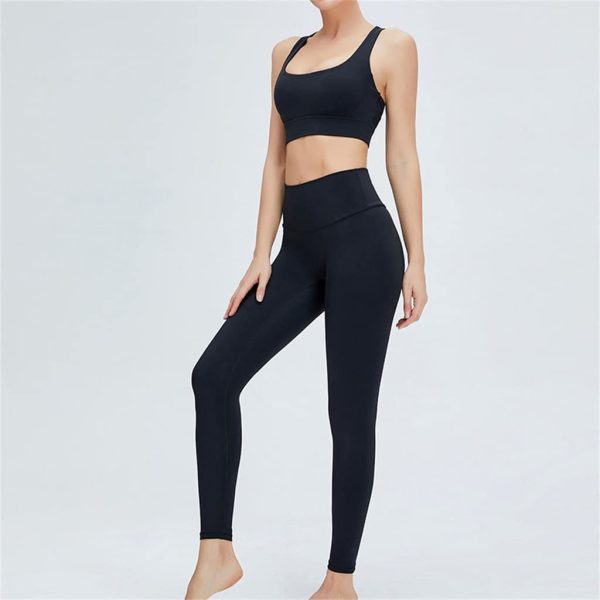 41OBnOtoRuL.jpg Tight Nude Yoga Suit Skin-friendly Cross-back Hip-lifting Sportswear Two-piece Set(X-Large)
