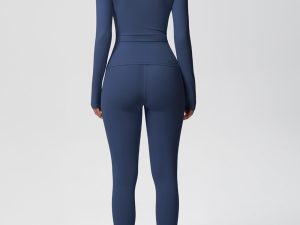 Two Pieces Women's Solid Backless Tracksuit Set Sleeves and Long Pants High-Waisted Tight Yoga Pants Long Sets