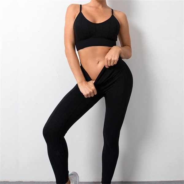 51ms9lNiz-L.jpg Women's Sports Yoga Clothes Seamless Texture Women's Hip Lifting Trousers Bodybuilding Suit(Large)