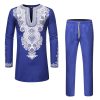 African Men's Party Suit Clothes 2 Pieces Set Dashiki Shirt and Pant Tracksuit Long Sleeve Outfit Traditional Ethnic Suit