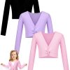 61FHNb41IJL.jpg 3 Pcs Girls Ballet Wrap Cover up Ballet Top Sweater Cotton Long Sleeve Dance Shrug Dance Leotard for Kids