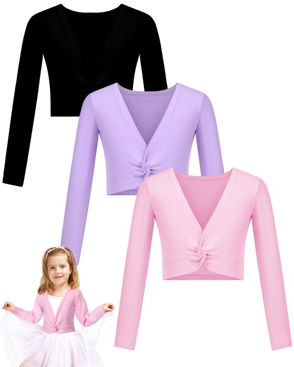 61FHNb41IJL.jpg 3 Pcs Girls Ballet Wrap Cover up Ballet Top Sweater Cotton Long Sleeve Dance Shrug Dance Leotard for Kids