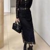 61I9886AxQL.jpg Women's Lace Top Set - Square Neck Long Sleeve & Skirt Casual 2-Piece
