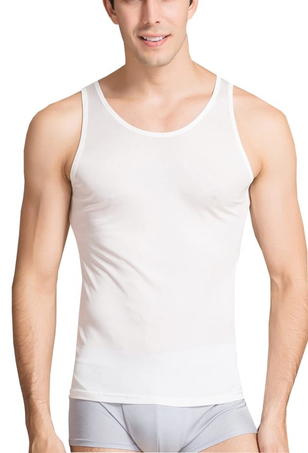 61U9ymfvWPL.jpg Men's Silk Tank Tops Sleeveless Pure Silk Undershirt Super Absorbent and Breathable Classic A Shirts