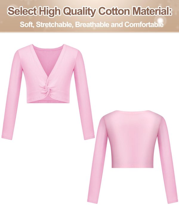 61dAE9pcUcL.jpg 3 Pcs Girls Ballet Wrap Cover up Ballet Top Sweater Cotton Long Sleeve Dance Shrug Dance Leotard for Kids