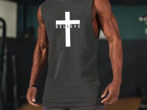Weiyuqi Christian Tank Top for Men Jesus Cross Shirts Believe Printed Faith Sleeveless Graphic Tee Workout Muscle Shirt
