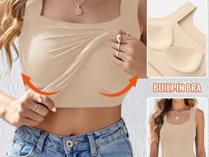 Womens U Neck Shapewear Built-in Bra Tank High Strechy Sleeveless Slim Fit Tops Camisole Workout Tops