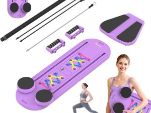 Pilates Reformer Board – 5-in-1 Foldable Pilates Machine for Home Workout, Portable Fitness Board with Resistance Bands, Full