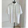 61rrMz5WROL.jpg Women's Embroidered Cotton Set - White Hollow Out Shirt & Elastic Waist Pants