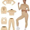 61tA8aPyplL.jpg 6 PCS Workout Sets for Women Ribbed Women's Athletic Clothing Sets Pilates Yoga Outfits Sports Bra Leggings Workout Set