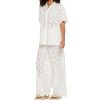 61wtbQInG4L.jpg Women's Embroidered Cotton Set - White Hollow Out Shirt & Elastic Waist Pants