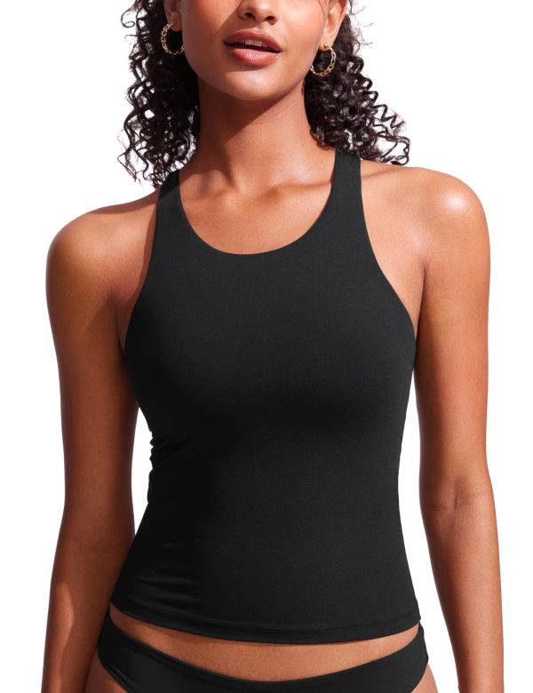 7141TRxs6L.jpg Racerback Tankini Tops for Women High Neck Modest Bathing Swim Suits Sporty Tank Only No Bottom