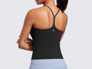 Butterluxe Womens Y Back Workout Crop Tank Top with Built in Shelf Bra - Padded Halter High Neck Yoga Camisole