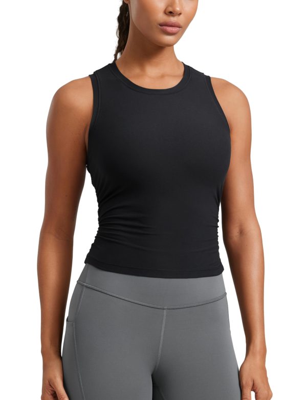 71AaMPk5SJL.jpg Cloudweight Womens Ruched Tank High Neck Workout Fitted Tops Basic Yoga Athletic Sleeveless Shirts