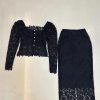 71C3Ipd7rVL.jpg Women's Lace Top Set - Square Neck Long Sleeve & Skirt Casual 2-Piece