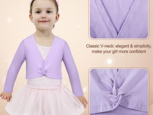 3 Pcs Girls Ballet Wrap Cover up Ballet Top Sweater Cotton Long Sleeve Dance Shrug Dance Leotard for Kids