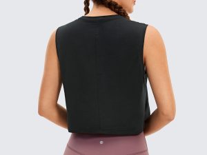 Pima Cotton Cropped Tank Workout Crop Tops for Women Sleeveless Athletic Loose Yoga Shirts