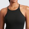 Butterluxe Womens Y Back Workout Crop Tank Top with Built in Shelf Bra - Padded Halter High Neck Yoga Camisole