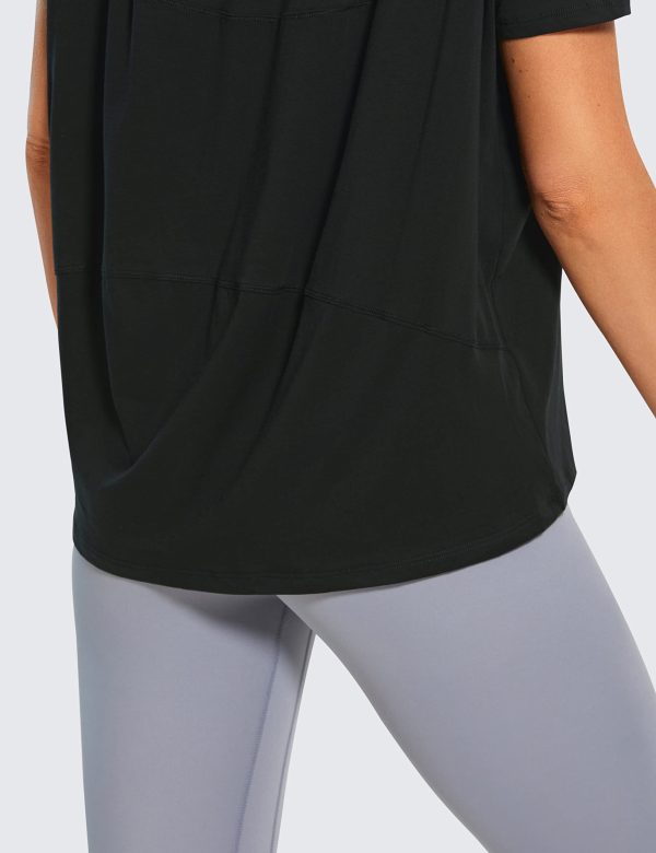 71FGgMtP1nL.jpg Women's Pima Cotton Short Sleeve Shirts Boat Neck Loose Fit Gym Workout T-Shirt Athletic Casual Tops