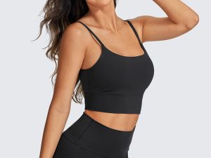 Adjustable Longline Sports Bra for Women - V Back Wireless Workout Padded Yoga Camisole Cropped Tank Tops