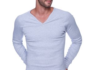 Men's Ribbed Thermal V-Neck Long Sleeve Yoga & Gym Henley Modal Fabric Made in America Stretch European Style Fit