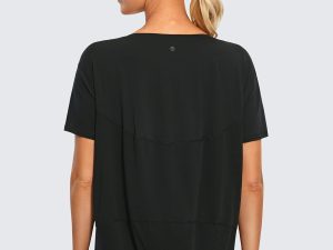 Women's Pima Cotton Short Sleeve Shirts Boat Neck Loose Fit Gym Workout T-Shirt Athletic Casual Tops