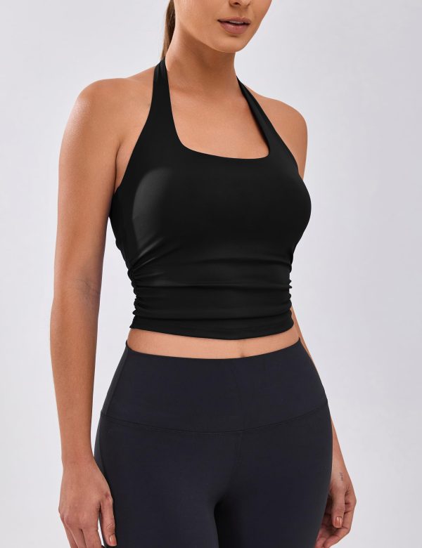 71PESI0wsmL.jpg Womens Halter Built in Bra Workout Sports Tank Tops Summer Trendy Backless Going Out Clothing 2025