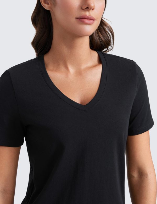 71Q-nU-4n0L.jpg Womens Pima Cotton V Neck T-Shirt Short Sleeve Casual Workout Shirts Soft Summer Basic Tee Tops