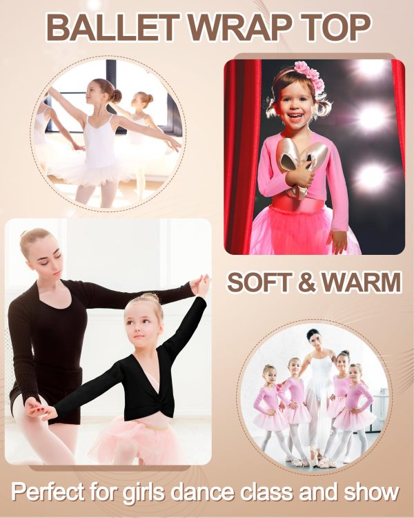 71R8M7HZGoL.jpg 3 Pcs Girls Ballet Wrap Cover up Ballet Top Sweater Cotton Long Sleeve Dance Shrug Dance Leotard for Kids