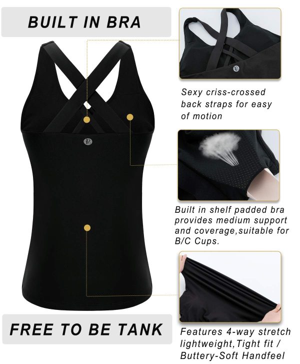 71TKvIN0ZbL.jpg Sports Bra for Women, Criss-Cross Back Padded Strappy Sports Bras Medium Support Yoga Bra with Removable Cups