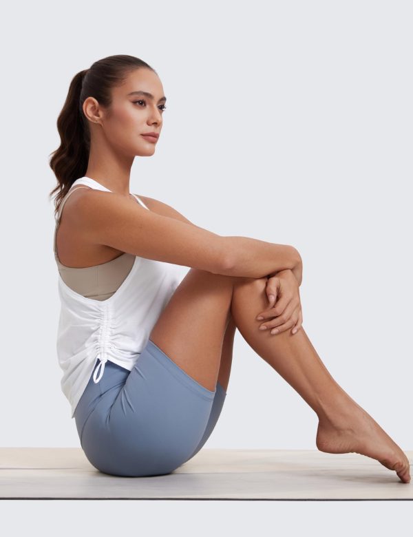 71VNkB32bL.jpg Pima Cotton Women Racerback Sleeveless Workout Tops Crew Neck Ruched Side Tanks Athletic Casual Loose Shirts