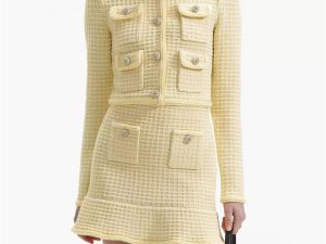 Women's Grid Print Skirt Set - Round Neck Long Sleeve Top & High Waist Mini Skirt