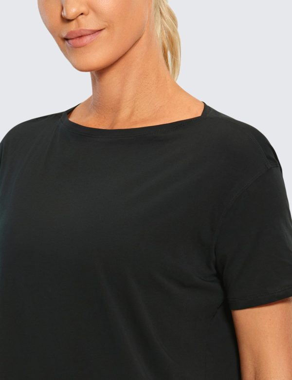 71ZjxEH7SaL.jpg Women's Pima Cotton Short Sleeve Shirts Boat Neck Loose Fit Gym Workout T-Shirt Athletic Casual Tops
