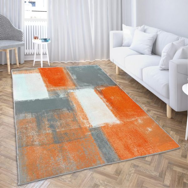 Non-Slip Area Rugs Orange and Grey White Abstract Art Home Decor Rugs Carpet for Classroom Living Room Bedroom Dining