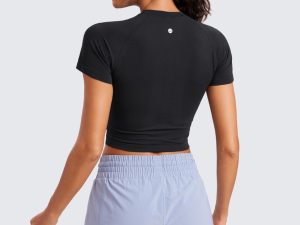 Seamless Womens Short Sleeve Crop Tops Breathable Slim Fit Gym Workout Shirts Athletic Running Basic Tee Top