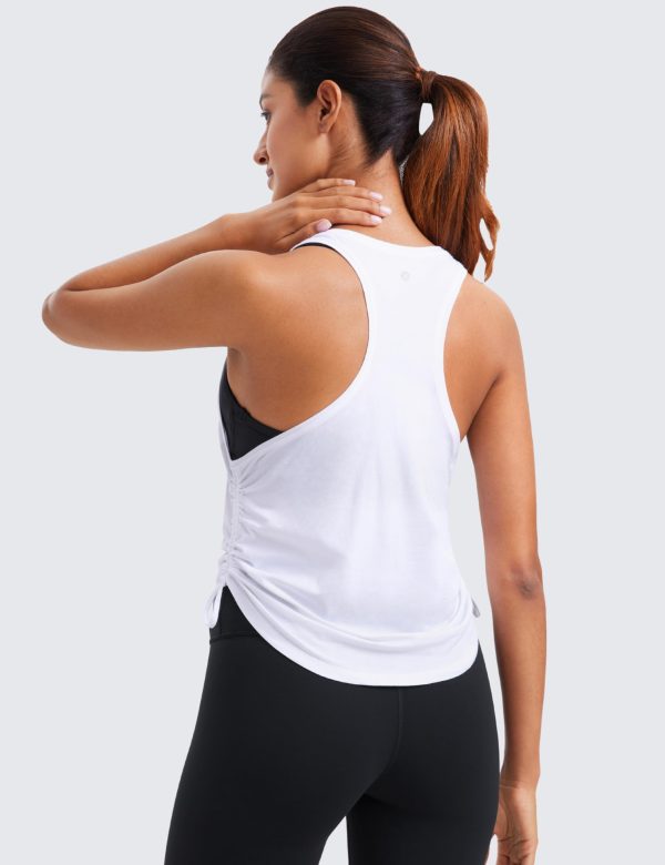 71gSWLMlhXL.jpg Pima Cotton Women Racerback Sleeveless Workout Tops Crew Neck Ruched Side Tanks Athletic Casual Loose Shirts