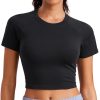 71hoaXPwMtL.jpg Seamless Womens Short Sleeve Crop Tops Breathable Slim Fit Gym Workout Shirts Athletic Running Basic Tee Top