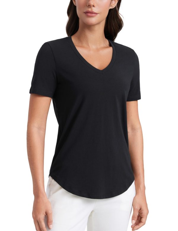 71ihgBrC1OL.jpg Womens Pima Cotton V Neck T-Shirt Short Sleeve Casual Workout Shirts Soft Summer Basic Tee Tops