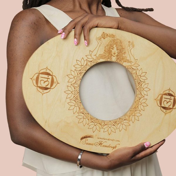 Seat for Yoni in a Luxury Package-Devi Steaming Wooden SEAT with Engraved Pictures of Goddess Yoga and Muladhara (Queen