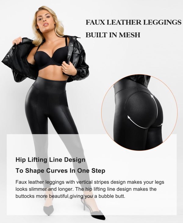 71n8ObknR8L.jpg Shapewear Leggings Leather Pants - Faux Leather Leggings for Women Tummy Control Hight Waisted Pleather Pants