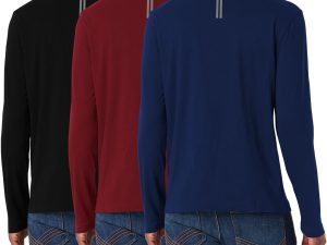 3 Pack Men's Cotton Shirt Loose Fit Long Sleeve T-Shirt Moisture Wicking Crew Neck Shirts Comfort Casual Base Layer Tops