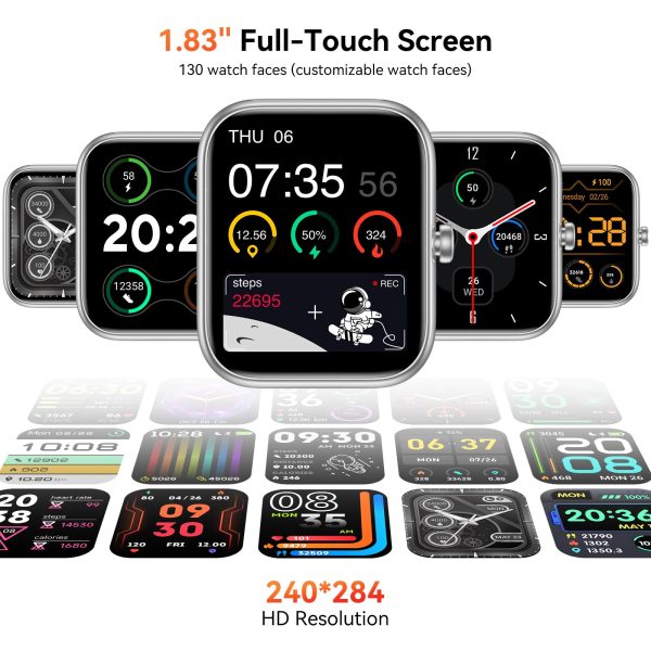 Smart Watch with Alexa & Bluetooth Calls, 1.83" HD Fitness Tracker for Men Women, IP68 Waterproof, 120+ Workout Modes, 24/7
