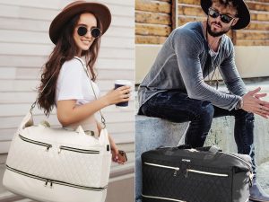 Multifunctional Gym Bag for Women, Black with USB Charging Port, 40L Waterproof Duffel Bag for Travel, Gym, Yoga, Weekender,
