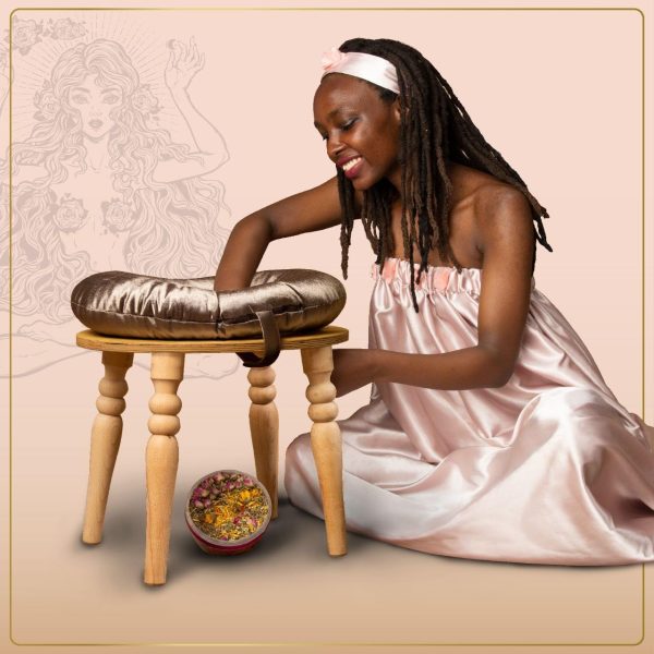 Seat for Yoni in a Luxury Package-Devi Steaming Wooden SEAT with Engraved Pictures of Goddess Yoga and Muladhara (Queen