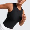 71w-7SocnzL.jpg Cloudweight Womens Ruched Tank High Neck Workout Fitted Tops Basic Yoga Athletic Sleeveless Shirts