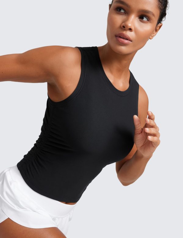 71w-7SocnzL.jpg Cloudweight Womens Ruched Tank High Neck Workout Fitted Tops Basic Yoga Athletic Sleeveless Shirts