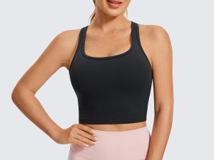 Butterluxe Womens Y-Back Racerback Longline Sports Bra - Padded Scoop Neck Workout Crop Tank Top with Built in Pads
