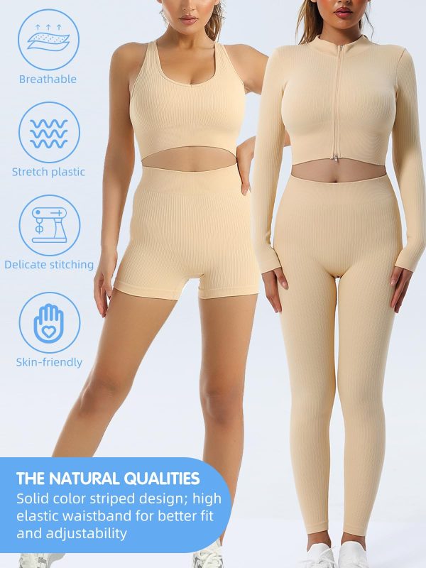 71y3rzakDnL.jpg 6 PCS Workout Sets for Women Ribbed Women's Athletic Clothing Sets Pilates Yoga Outfits Sports Bra Leggings Workout Set