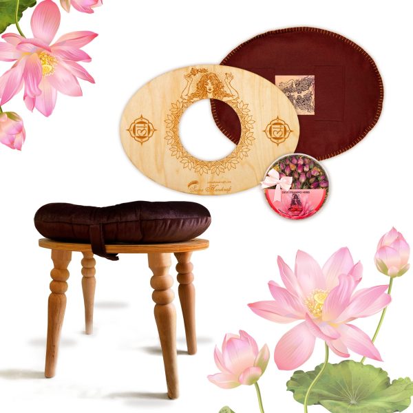 Seat for Yoni in a Luxury Package-Devi Steaming Wooden SEAT with Engraved Pictures of Goddess Yoga and Muladhara (Queen